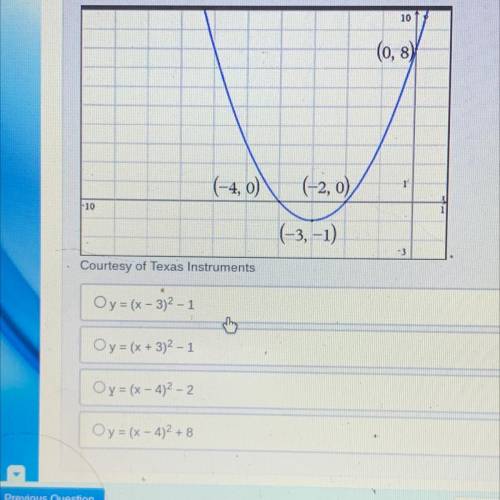 PLS HELP ME What is the equation of the following graph in vertex form?

y=(x - 3)²-1
y = (x + 3)2
