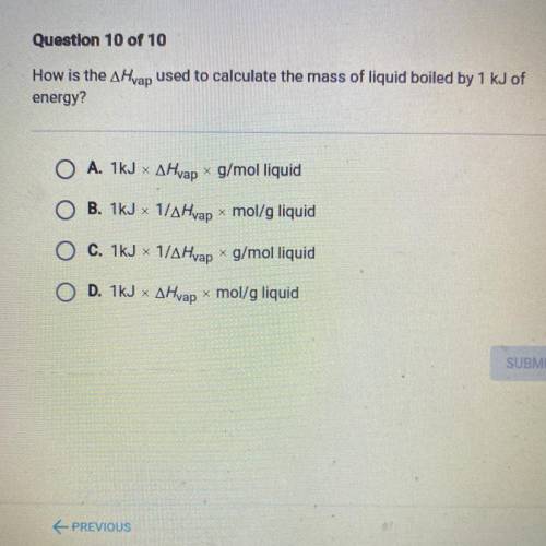 How is the Ahvap used to calculate the mass of liquid boiled by 1kJ of energy