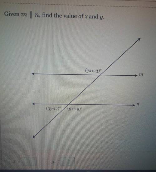Given m || n, find the value of x and y ​
