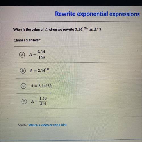 What is the value of A when we rewrite 3.14159z as A2 ?