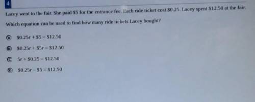 PLEASE HELP ASAP I WILL MARK BRAINLIEST!!

Lacey went to the fair. She paid $5 for the entrance fe