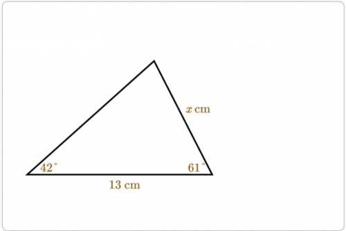 What is the length of the side labeled x cm?

(View attachment to see triangle)
A. 8.9 cm
B. 9.9 c