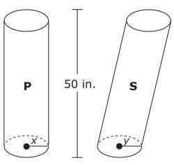 Two cylinders each with a height of 50 meters are shown.

Which of the following statements about