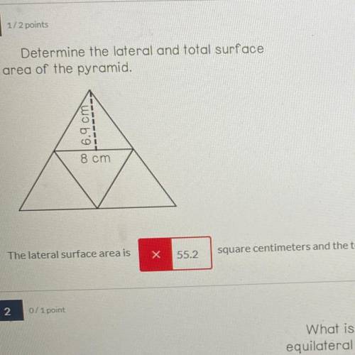 Determine the lateral and total surface

area of the pyramid.
wo b'900
8 cm 
I need the lateral &a