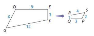 Find the scale factor of the figures. Then list all pairs of congruent angles.

 DEFG∼PQRS
k=