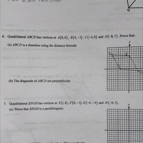 need help asap!!! a)ABCD is a rhombus using the distance formula. b) the diagonals of ABCD are perp