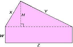 If Y = 16 inches, Z = 20 inches, H = 7 inches, and W = 4 inches, what is the area of the object?
