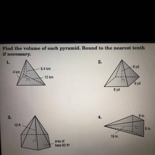 find the volume of each pyramid. round to the nearest tenth if necessary ( id be very appreciated i