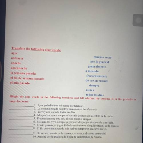 Need help with this Spanish please just on the bottom part please hurry