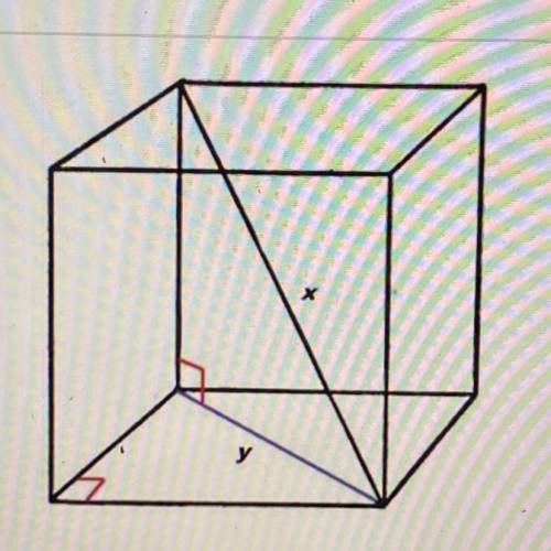 If the cube shown is 1 centimeter on all sides, what is the length of the diagonal, x, of the cube?