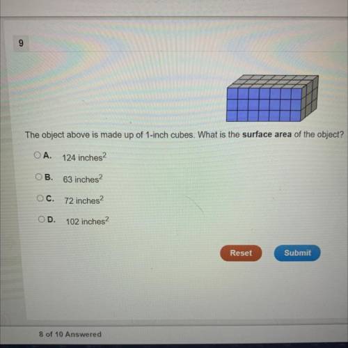 The object above is made up of 1-inch cubes. What is the surface area of the object?

PLEASE HELP