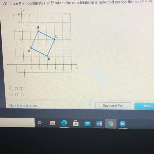 What are the coordinates of D when the quadrilateral is reflected across the line y = X?

6
5
B
C