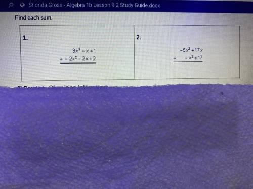 Find each sum. algebra 1b. 9.2.1 study guid a p e x