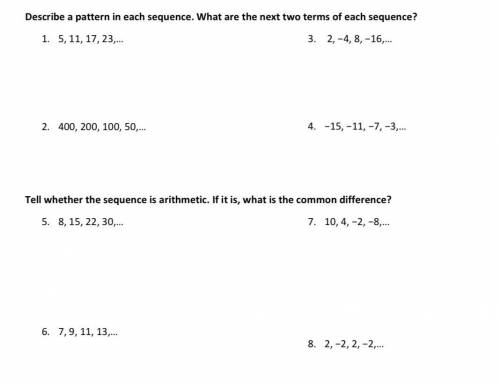 Please help with questions 1-8 About arithmetic sequences