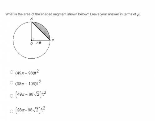 What is the area of the shaded segment shown below? Leave your answer in terms of 3.14