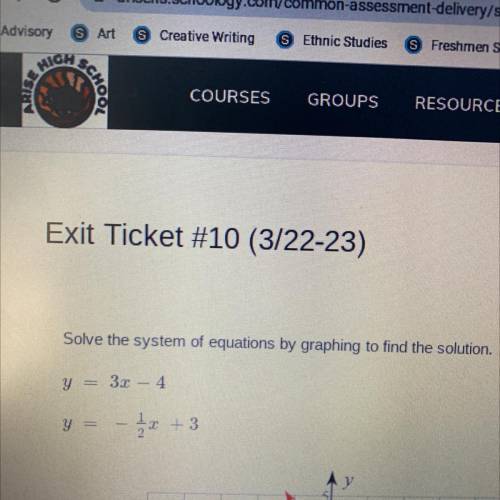 Solve the system of equations by graphing to find the solution 
y=3x-4 
y=-1/2x+3