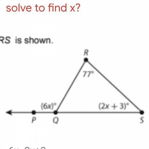 Which equation do you need to find x? 
A 6x=2x+3
B 2x+3=6x+77
C 6x=77
