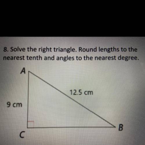 EMERGENCY PLS HELP: Solve the right triangle. Round lengths to the nearest tenth and angles to the