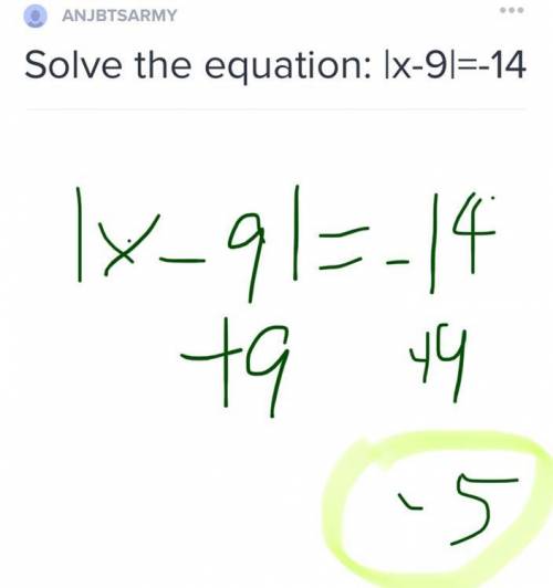 Solve the equation: |x-9|=-14
