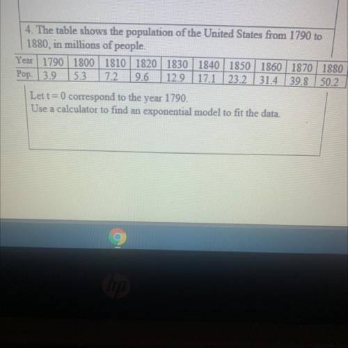 This table shows the population of the United States from 1790 to 1880, in millions of people.

Le