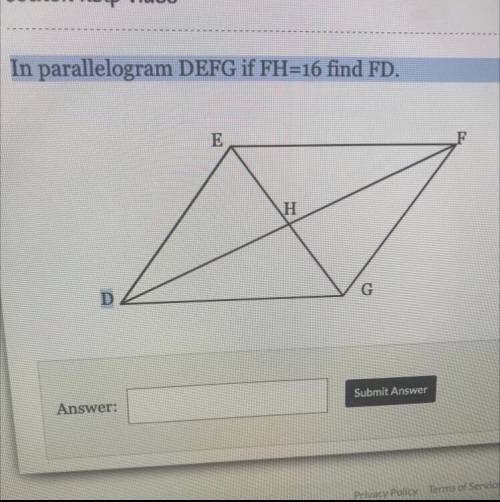 In parallelogram DEFG if FH=16 find FD.