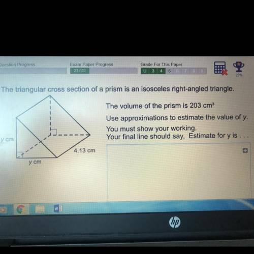 the triangular cross-section of a prism is an isosceles right angle triangle. the volume of the pri