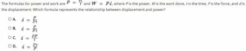 Which formula represents the relationship between displacement and power?
