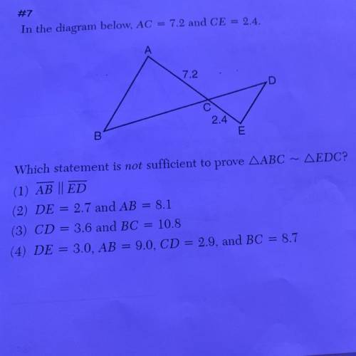 Which statement is not sufficient to prove that triangle ABC is similar to triangle EDC
