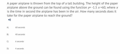 A paper airplane is thrown from the top of a tall building the height of the paper airplane above t