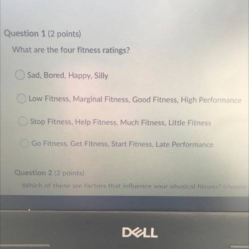 What are the four fitness ratings?

Sad, Bored, Happy, Silly
Low Fitness, Marginal Fitness, Good F