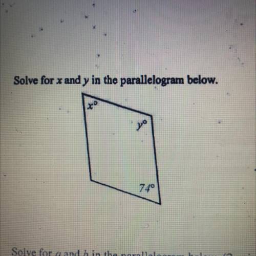 Solve for x and y in the parallelogram below.