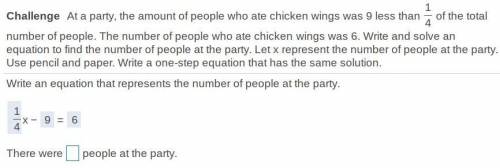 Write an equation that represents the number of people at the party.