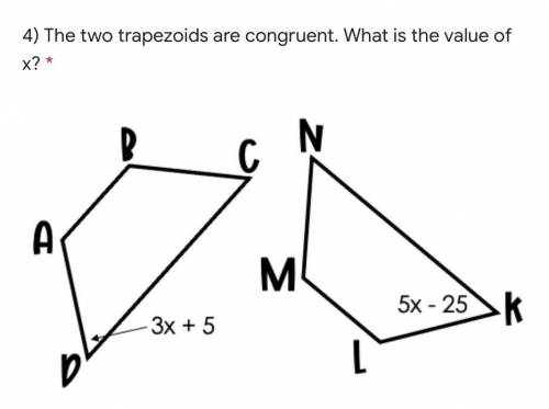 The two trapezoids are congruent. What is the value of x?