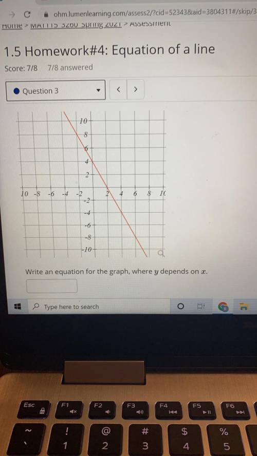 Write an equation for the graph, where 
y
depends on 
x
.