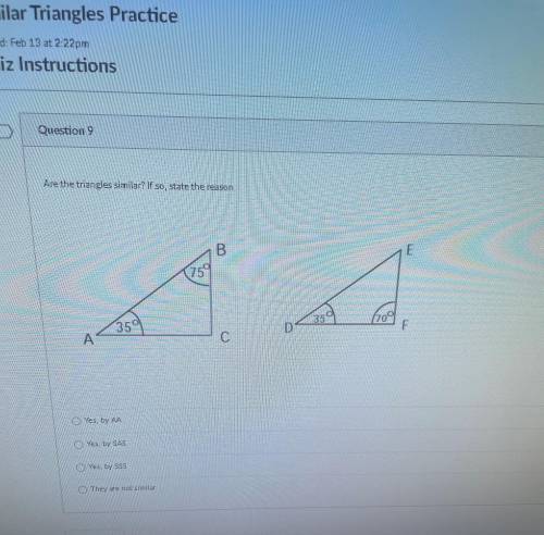 Are the triangles similar? If so, state the reason.