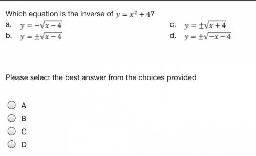 What is the equation of the inverse y = x^2 + 4?