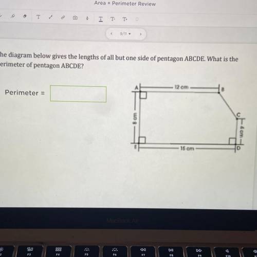 The diagram below gives the lengths of all but one side of pentagon ABCDE. What is the

perimeter