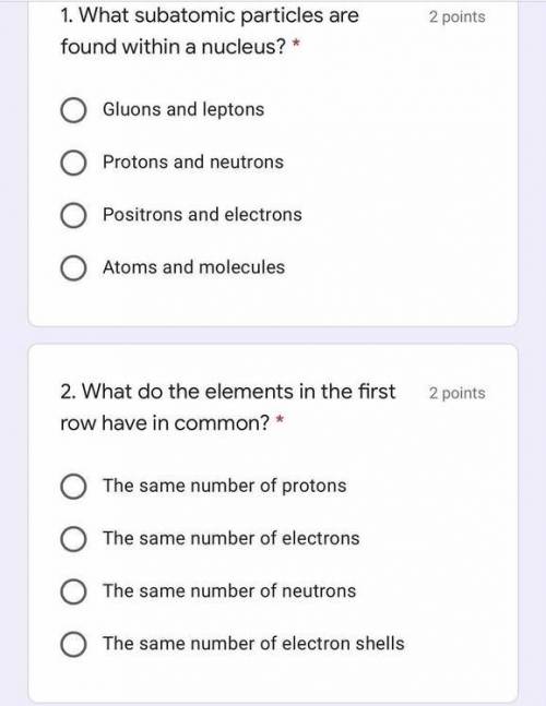 What subatomic particles are found within a nucleus

What do the elements in the first row have in