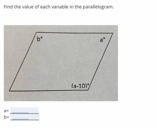Find the value of each variable in the parallelogram.(put gibberish somewhere else for ur question