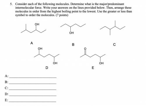 Consider each of the following molecules. Determine what is the major/predominant

intermolecular