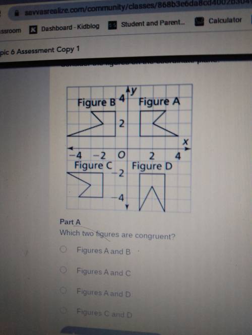 Consider the figures on the coordinate plane,. Which two figures are congruent