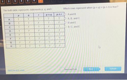 Which rows represent when (p^q) v (p^r) is true?