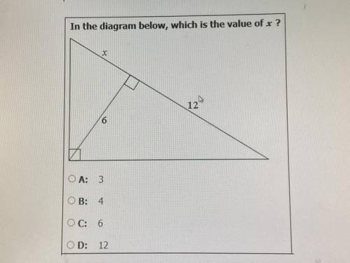 PLEASE may someone help me with my geometry homework? It’s above the image. Which is the value of x