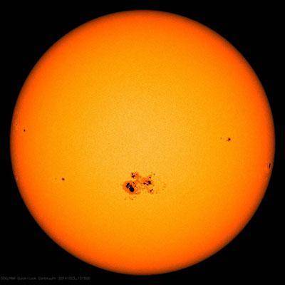 Which dark solar feature is shown in the picture above?

Solar flare
Prominence
Sunspot
Corona