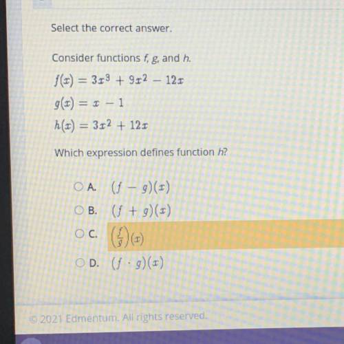 Which expression defines function h? Please Help