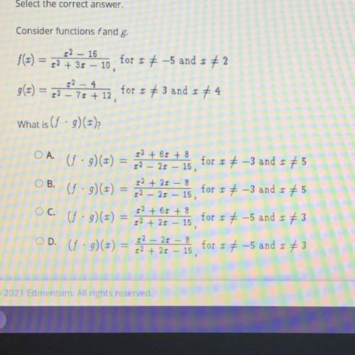 Consider functions f and g. What is (f•g)(x)? Please Help