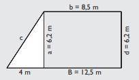Calculate the area and perimeter of the following composite figure, the letter c is worth 7.8 m