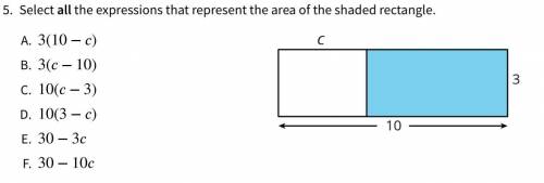 5. Select all the expressions that represent the area of the shaded rectangle.
