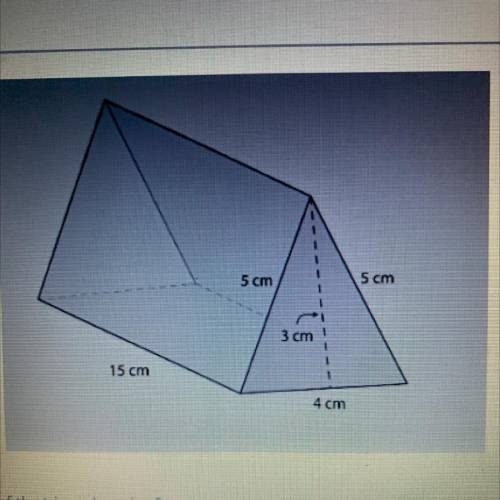 What is the surface area of the triangular prism?

A)
175 cm
B)
196 cm?
C)
216 cm?
D)
222 cm?