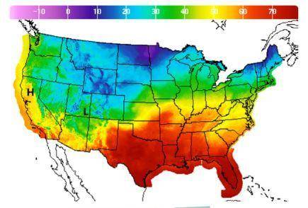 This weather map showed the temperature (in °F) in the United States on a winter day. It also inclu